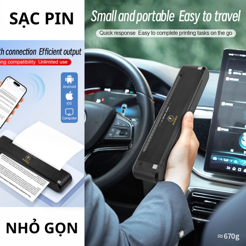 Máy in A4 giấy thường XL-P808 SHINEDI sạc pin nhỏ gọn nhẹ nhàng dễ dàng mang đi in bất cứ lúc nào bất cứ nơi đâu bạn muốn.