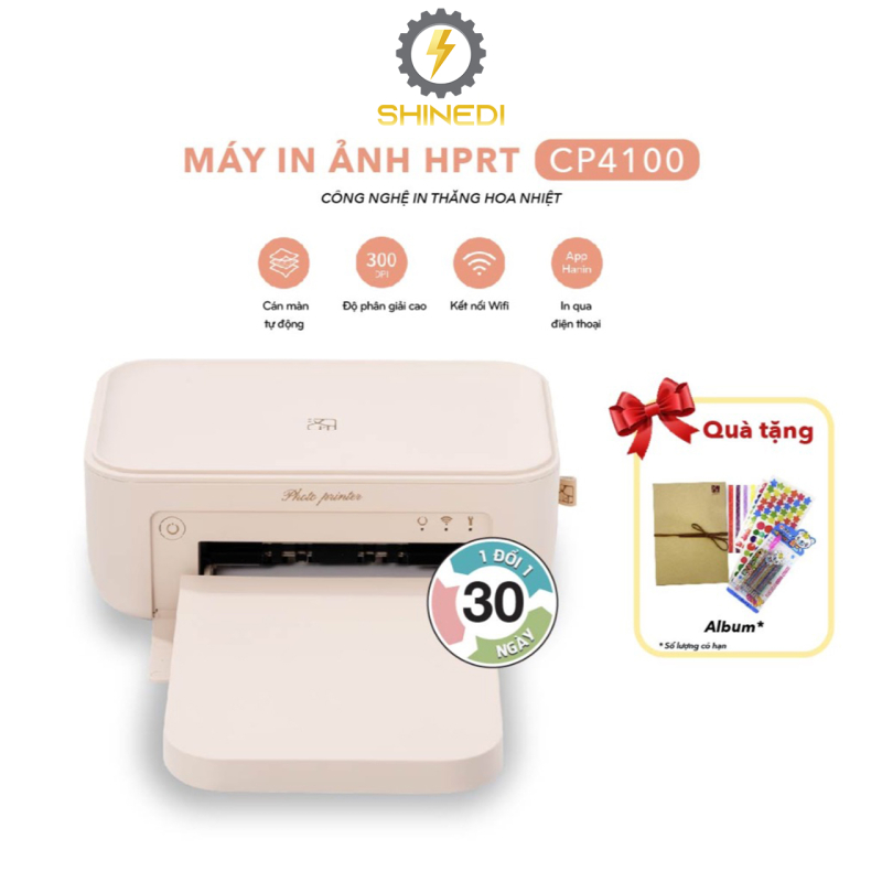 Máy in ảnh màu CP4100 SHINEDI  in ảnh chuyên nghiệp kết nối Bluetooth in từ điện thoại di động, hỗ trợ nhiều kích thước.