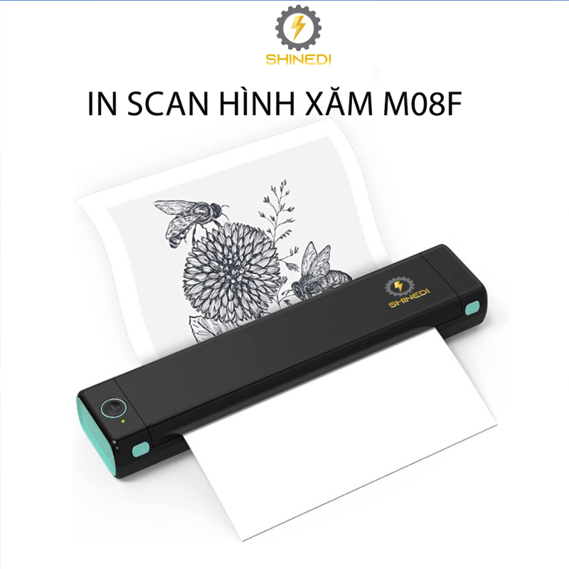 Máy in Scan Hình Xăm,Tatoo M08F SHINEDI sạc pin di động Nhỏ Gọn Kết nối không dây Bluetooth in từ điện thoại, laptop, pc